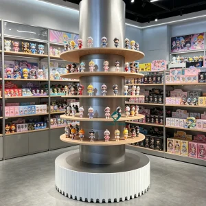 Multi-Layer Circular Wooden Display Stand and Cylindrical Display Cabinet for Toys and Cosmetics