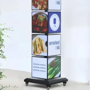 Multi-Layer Metal Floor-Standing Four-Sided Rotating LED Advertising Display Box
