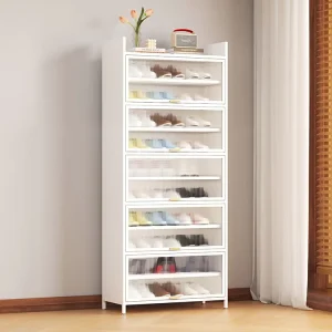 Multi-Layer Metal Shoe Rack Cabinet with Handle Transparent Door Shoe Rack Organizer for Home