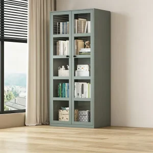 Multi-Layer Steel Bookcase and Filing Cabinet with Glass Door