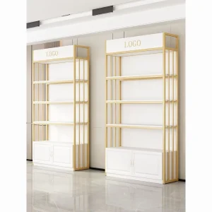 Multi-Layer White and Gold Lightweight Nail Art and Skincare Cosmetics Display Rack