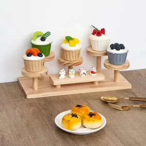 Multi-Layer Wood Desktop Display Rack with Ladder Arrangement