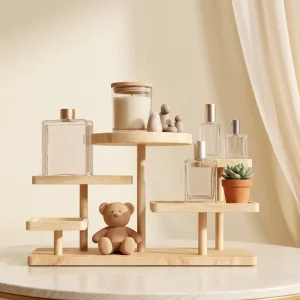 Multi-Layer Wood and Bamboo Desktop Storage Display Rack with Ladder for Toys and Jewelry