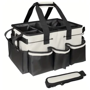 Multi-Pocket Foldable Cleaning Tool Storage Bag Crossbody Strap Heavy-Duty Oxford Fabric Holder for Mops 10-20L Capacity