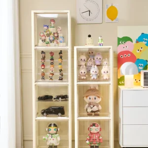 Multifunctional LED Light Foldable Stackable Plastic Storage Cabinet Figurine Car Model Display Cabinet For Dolls