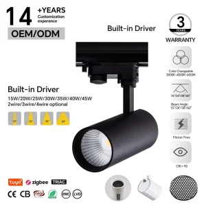 Museum Exhibition LED Track Light 25W Dimmable COB Adjustable Beam 15°24°38°60° Black for Artwork Display Lighting