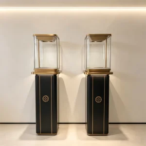 Museum Square Glass Top Plinth Black Column Freestanding Exhibition Stand Pedestal Display Showcase