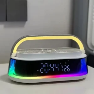 Music Player Led 15W Wireless Charger Wireless Audio Smart Desktop Fabric Alarm Clock White Noise Speaker With Radio Tf Aux