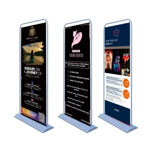Narrow Base Adjustable Lightweight Aluminum Pull-Up Banner Stand for Indoor Use