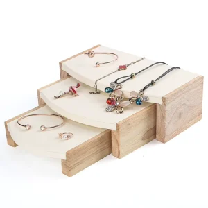Natural Bamboo Necklace Ring and Bracelet Display Stand Stool Set with Jewelry Gift Boxes