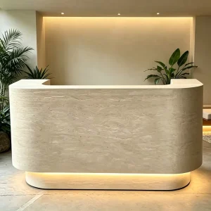 Natural Stone L-Shape Oval Reception Desk with LED Light for Spa
