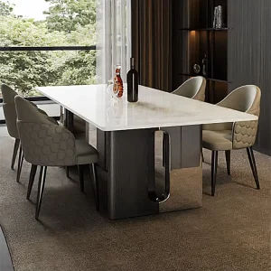 Natural White Icejade Marble 10-Seater Dining Table with Thick Desktop
