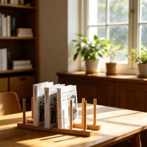 Natural Wood Standing Organizer for Albums, Journals, Discs, and Decor