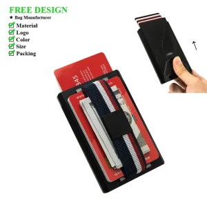 New Design Slim Magnetic Card Holders Fashionable Business Card Cases Pop up Wallet Carbon Fiber Lining Fold PU Coin Pocket