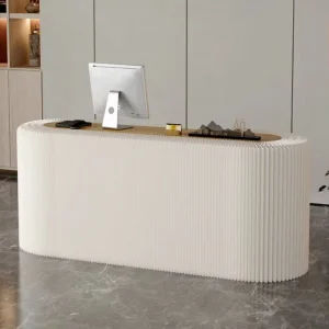 New Folding Portable Arch Reception White Circular Arc Reception Desk Reception Counter Made of Paper for Office and Exhibition
