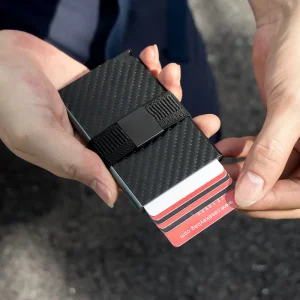 Newest Real Carbon Fiber Leather Automatic Pop up Wallet Porta Cartoes Carteira RFID Safe Business Bank Credit Card Holder