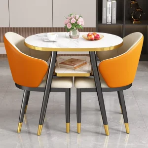Nordic Coffee Negotiation Table and Chair Set, Square or Round Marble Top, Wood Office Table