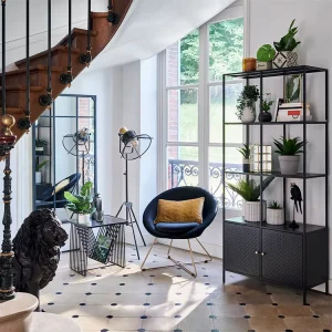 Nordic Modern 5-Tier Iron Bookcase with Metal Display Rack and Storage Cabinet for Living Room or Bedroom