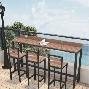 Nordic Modern Style Square Outdoor Plastic Wood Waterproof Bar Table with Cafe Design and Convenience Store Chair