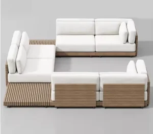 Nordic Outdoor Solid Teak Modular Sofa Set with Sofa Table for Gardens, Beaches, and Villas