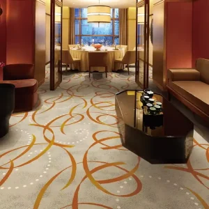 Nylon Printed Floral Pattern Carpet Roll Fancy Gold and Blue Printed Fireproof Banquet Room Hotel Carpet