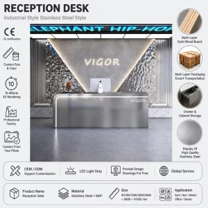 OEM ODM Custom Size Color Stainless Steel Reception Desk Industrial Commercial Front Desk Factory Direct