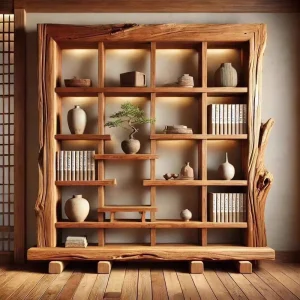 Old Elm Wood Antique Display Rack Vintage Bookshelf Solid Wood Partition Cabinet