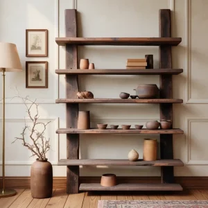 Old Elm Wood Wabi-sabi Style Bookshelf Storage Display Stand Floor-standing Multi-level Cabinet