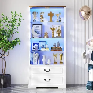 One-stop Manufacturing Clear Glass Door Metal Display Cabinet with Drawers and LED Light