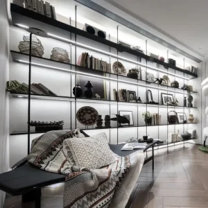 Open Bookshelf Display Cabinet with Metal Frame Adjustable Shelves and Built-In Lighting