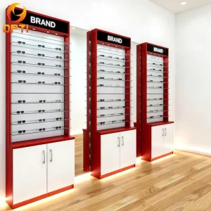 Optical Shop Window Display Cabinet with LED-Lighted Shelves for Eyeglasses