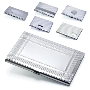 Original Design Name ID Card Box Organizer Lines Metal Card Case Stainless Steel Card Holder Wallet Business Card Packaging Box