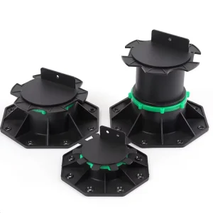 Outdoor Adjustable Plastic Deck Pedestal Water Resistant Support for WPC Composite Wood Tiles Roof Terrace and Patio Flooring