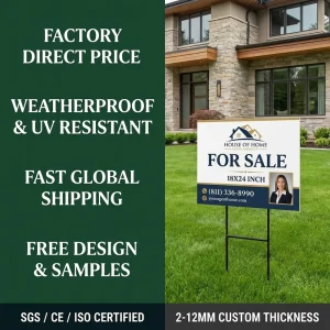 Outdoor Advertising Stand Banner 18×24 with Stakes for Real Estate Listings and Lawn Display