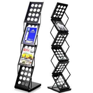 Outdoor Black Folding Brochure Holder Display Stand Magazine Rack