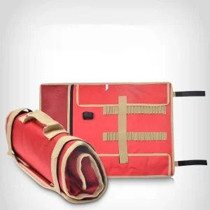 Outdoor Cylindrical Tool Bag with Ground Pegs Includes Hammer and Canvas Storage Compartment