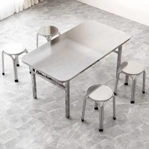 Outdoor Foldable Stainless Steel Rectangular Dining Table and Chairs Set for Patio, Garden, and Picnic