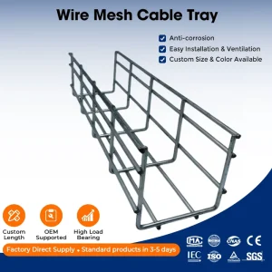 Outdoor Hot-Dip Galvanized Wire Mesh Cable Tray, 75 mm Side Rail Height