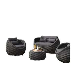 Outdoor Hotel Furniture Garden Leisure Sofa Set Villa Rope Woven Modular Couch Aluminum Frame Durable Sectional Sofas