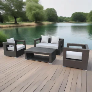 Outdoor PE Rattan Garden Sofa Set with Cushions, 2+1+1 Configuration