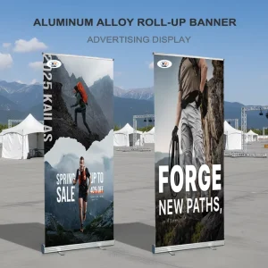Outdoor Plastic Steel Pull Up Banner Stand Vertical Advertising Display