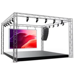 Outdoor Stage Truss Platform System with Roof, LED Screen Wall and Ground Support
