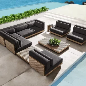 Outdoor Teak Wood Modular Sectional Sofa Set for Patio or Garden