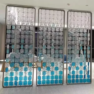 Oval Glass and Stainless Steel Room Divider Partition Screen