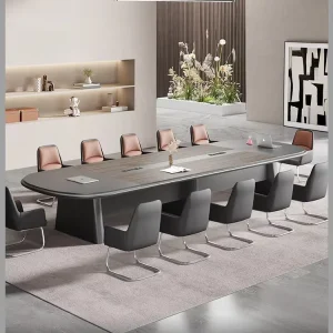 Oval Lacquered MDF Conference Table and Chair Set