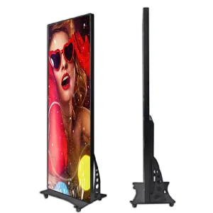 P1.53 Indoor HD LED Display Portable LED Poster Display Screen Ground-Support Standing Vertical Pusher Frame for Elevator Use