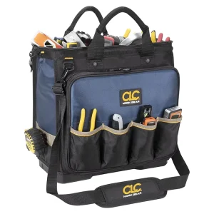 PB1543 17-Inch Molded Base Multi-Compartment Technician’s Tool Bag Black Blue Power Tool Bag