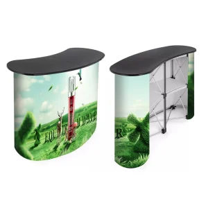 PP/ABS Pop-Up Display Portable Foldable Promotion Counter with Durable Metal Stand for Trade Shows