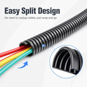 PP Corrugated Flexible Conduit AD10, Flame Retardant V0, UV Stabilized, Split Loom Sleeve for Outdoor Wire Protection