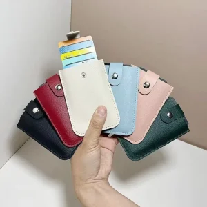 PU Leather Business Card Holder with Multiple Card Slots for ID and Bank Cards